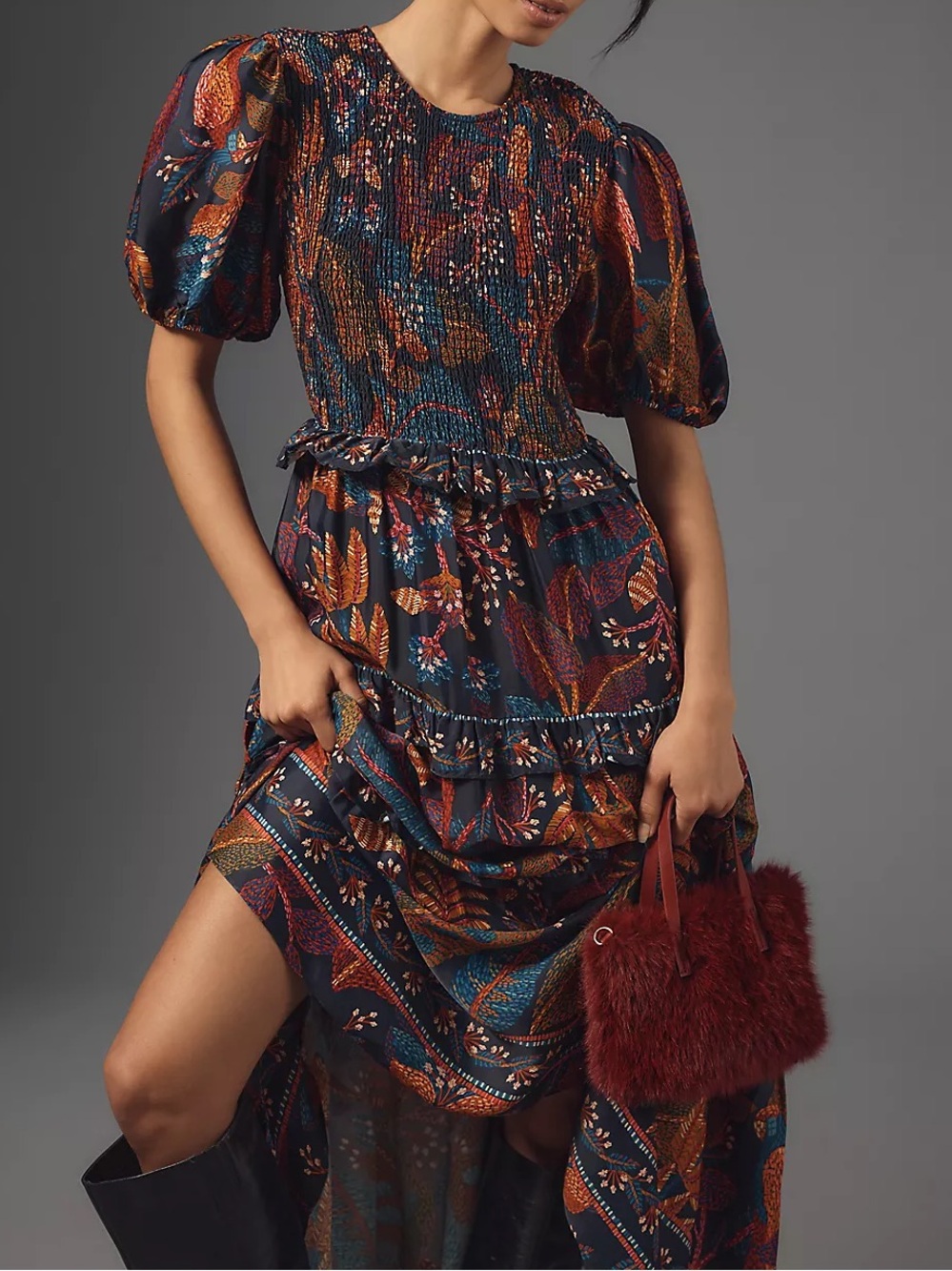Farm Rio Short-Sleeve Crew-Neck Tiered A-Line Maxi Dress Size M - Picture 6 of 12